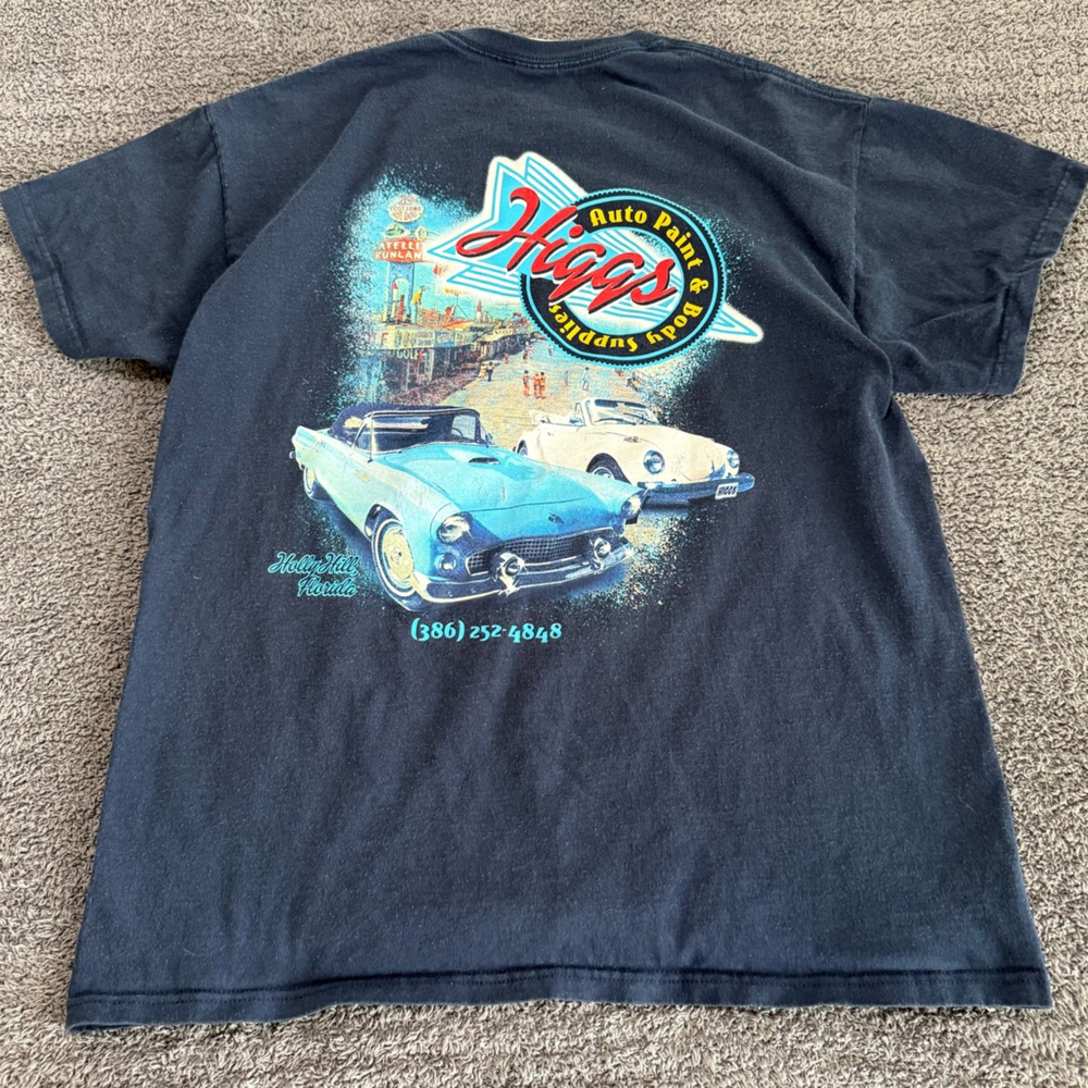 🔥2000s Higgs Auto Paint & Body Supply Daytona Blue Garage Racing Shop VTG Tee